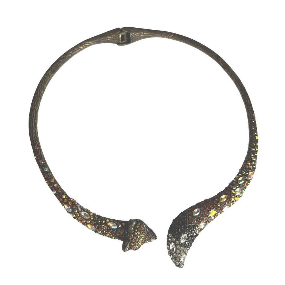 Betsey Johnson Fox Bypass Collar Necklace Gold Tone Pave Crystal Rhinestone